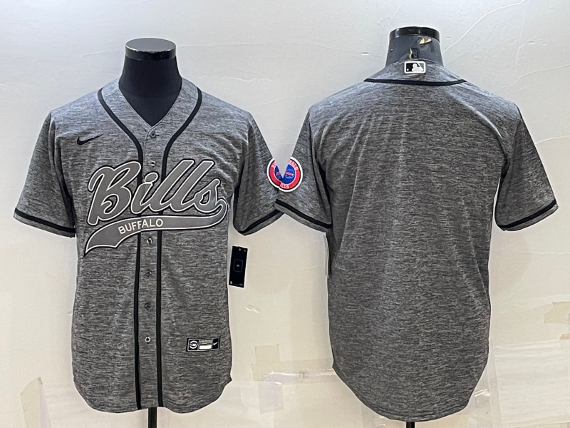 Men's Grey Buffalo Bills Blank With Patch Cool Base Stitched Baseball Jersey